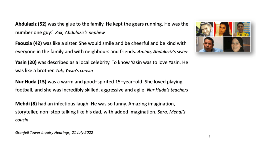 The El Wahabi's evidence read at the Grenfell Tower Inquiry. 