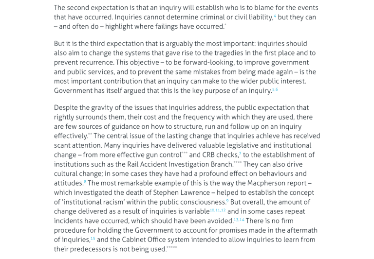 Public Inquiries extract from Institute for Government publication
